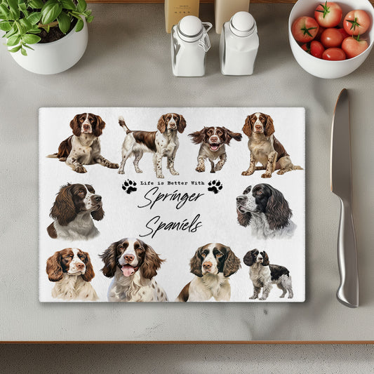 Springer Spaniel Life Glass Chopping Cutting Board
