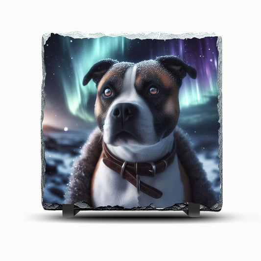 Staffy Northern Lights Design Printed Rock Slate