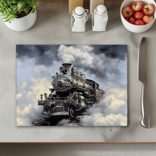 Steam Train Glass Chopping Cutting Board