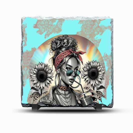 Sunglass Woman Design Printed Rock Slate