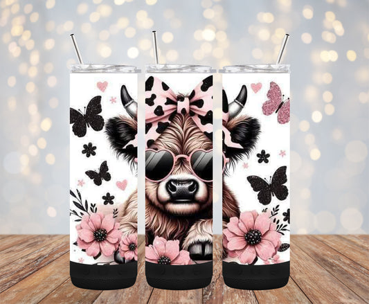 Highland Cow with Sunglasses 20oz Bluetooth Speaker Tumbler