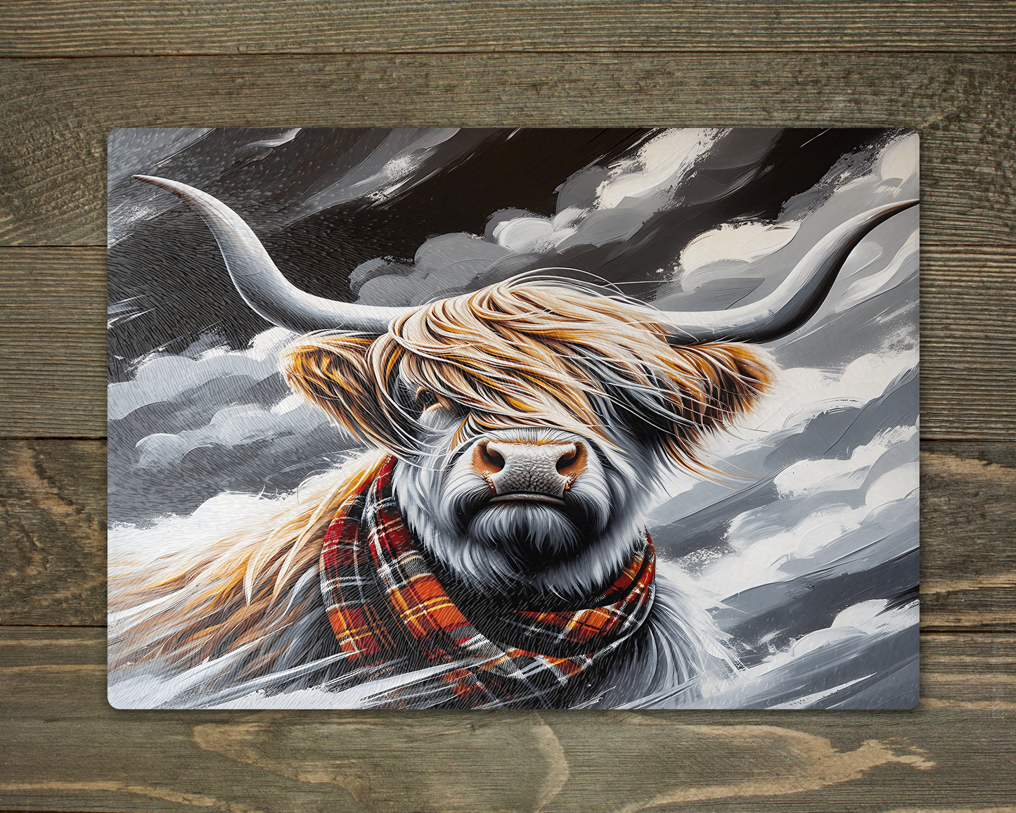 Highland Cow Tartan Scarf Chopping Cutting Board
