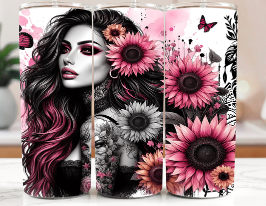 Tattoo Woman and Flowers 20oz Tumbler