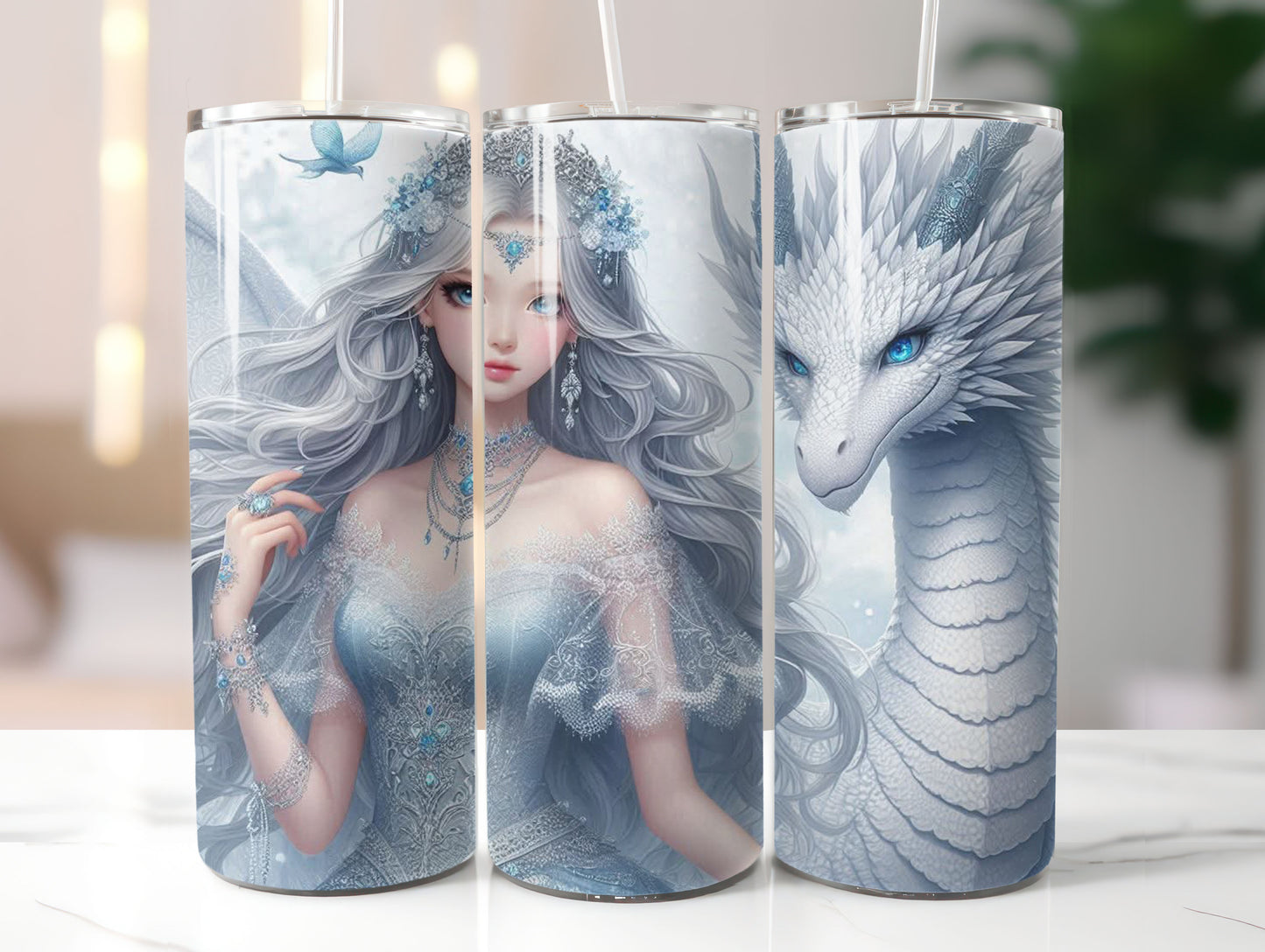 White Dragon (5) 20oz Tumbler