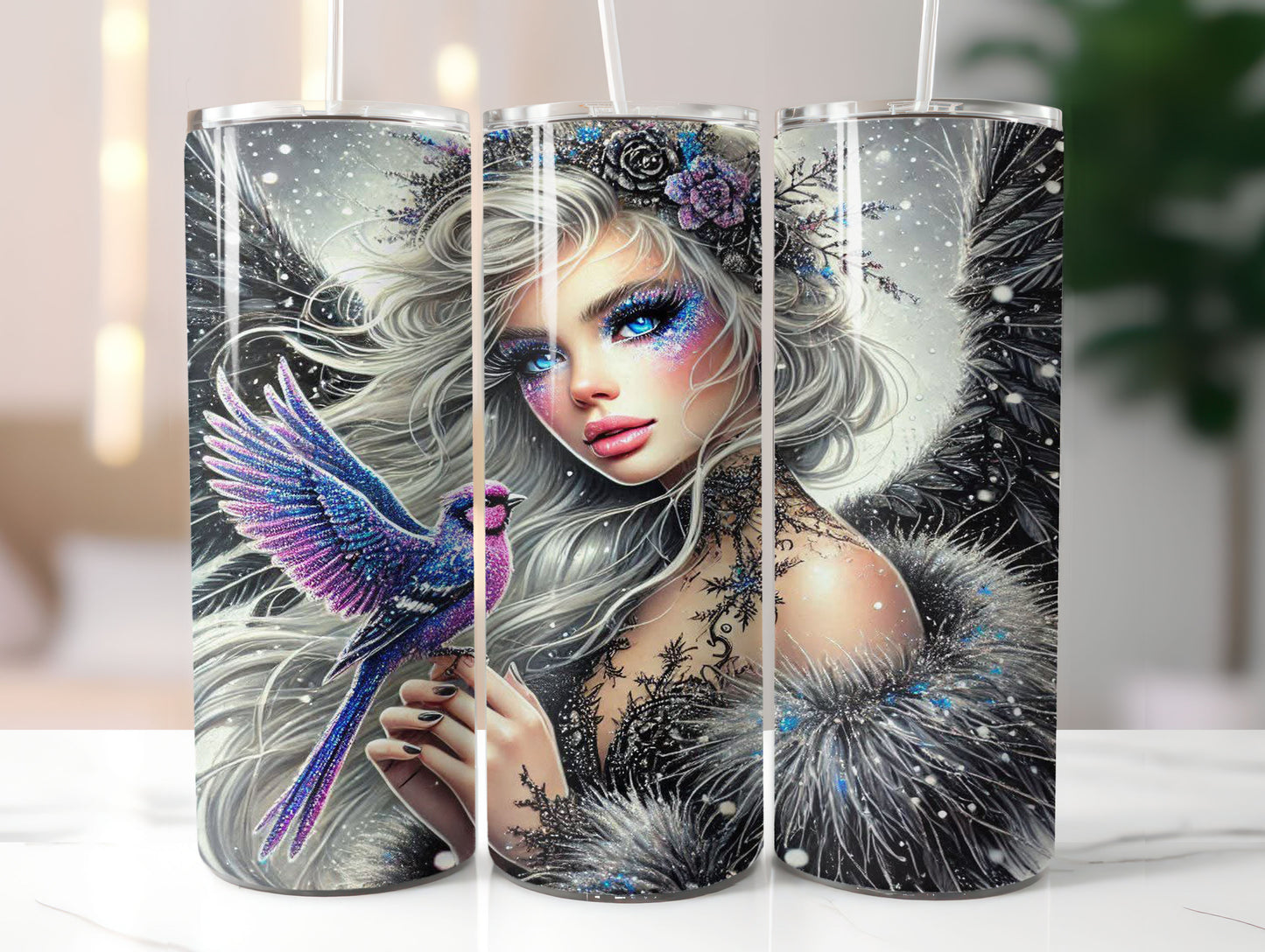 Winter Girl with Bird 2 Design 20oz Tumbler