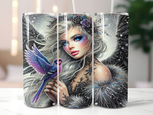 Winter Girl with Bird 2 Design 20oz Tumbler