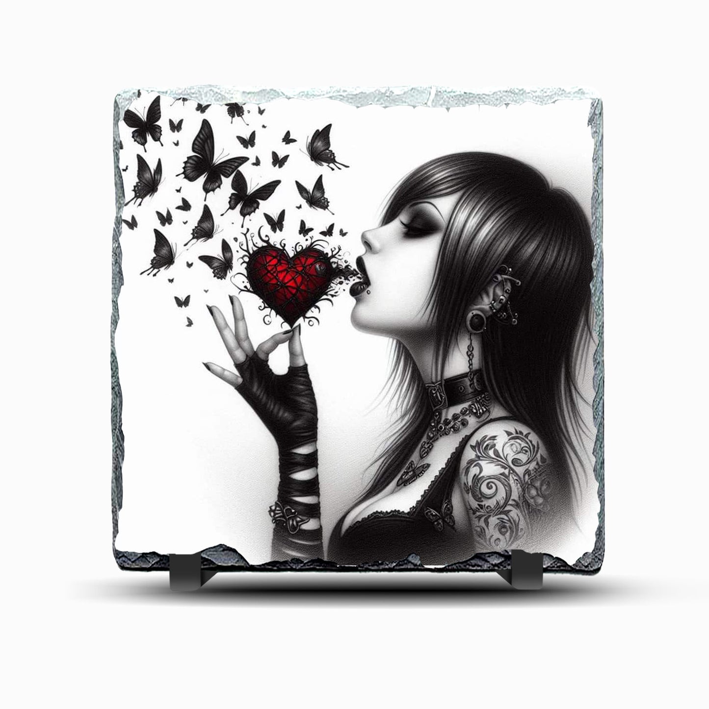Woman with Hearts and Butterflies Design 3 Printed Rock Slate
