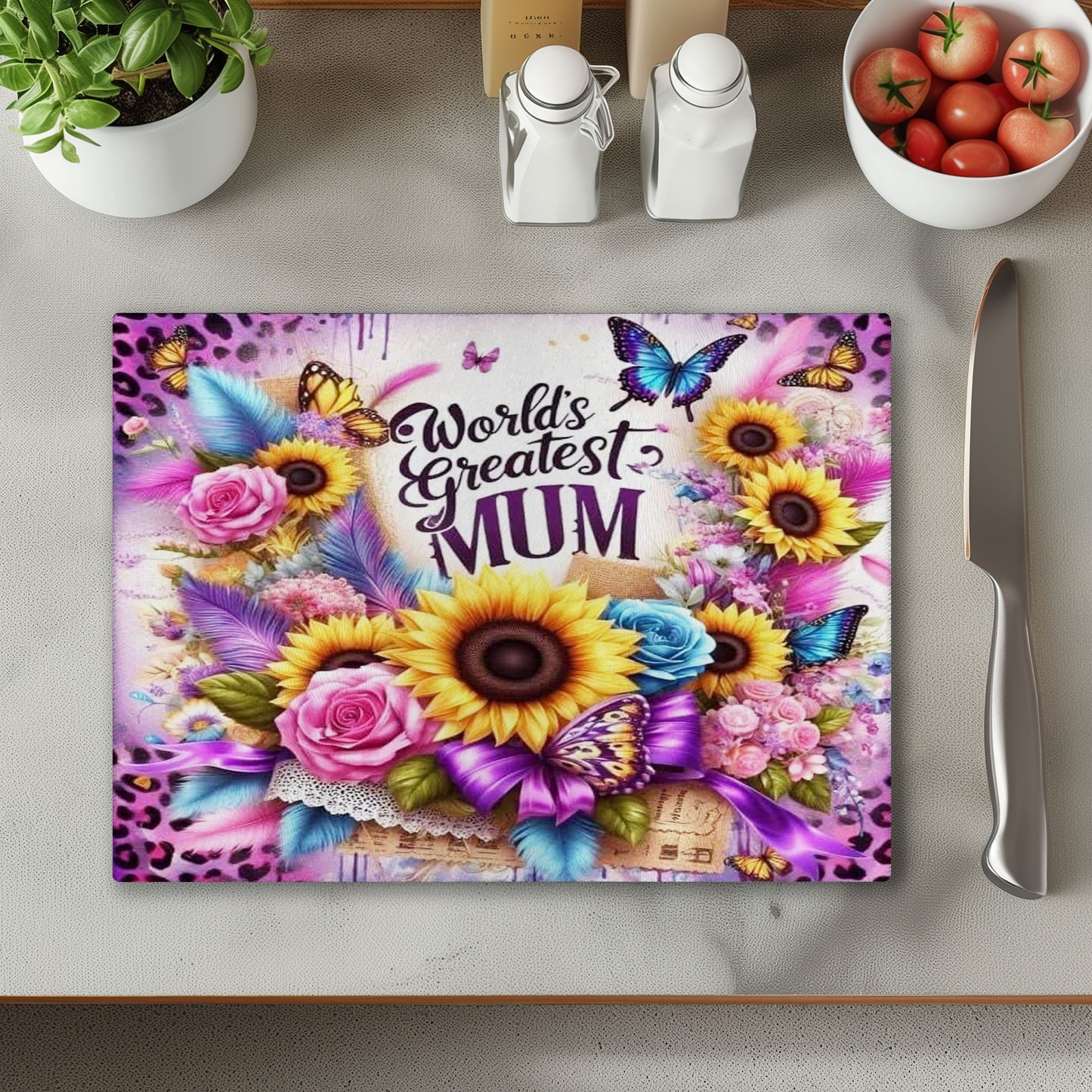World's Greatest Mum Chopping Cutting Board or Coaster
