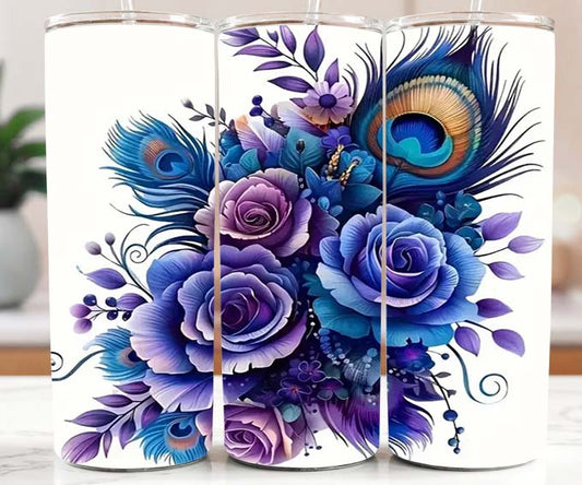 Blue Feathers and Rose 20oz Tumbler