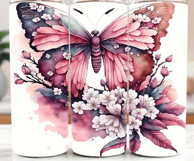 Pink and Black Butterfly2 20oz Tumbler
