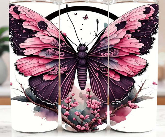 Pink and Black Butterfly 20oz Tumbler