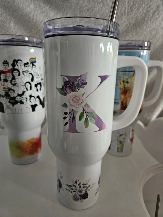 40oz Lilac and Purple Flower Tumbler