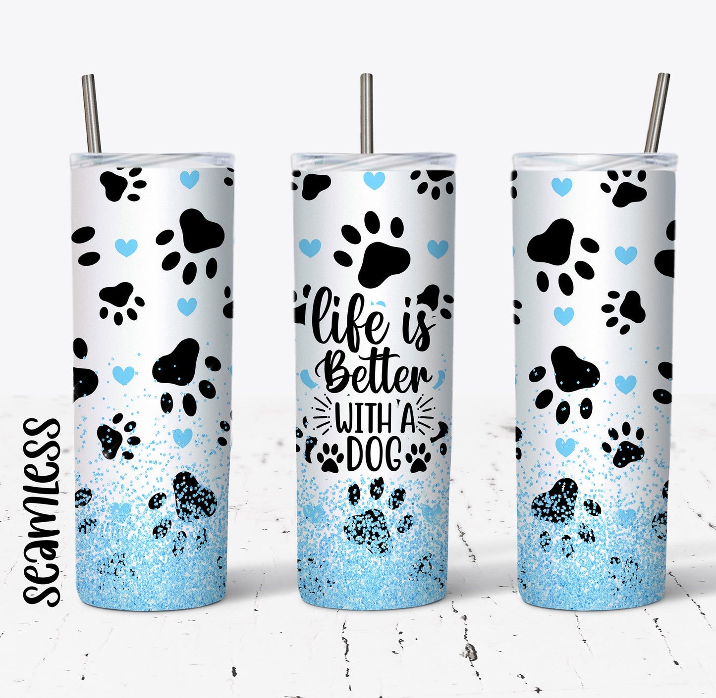 Life is Better with Dogs Blue Design 20oz Tumbler