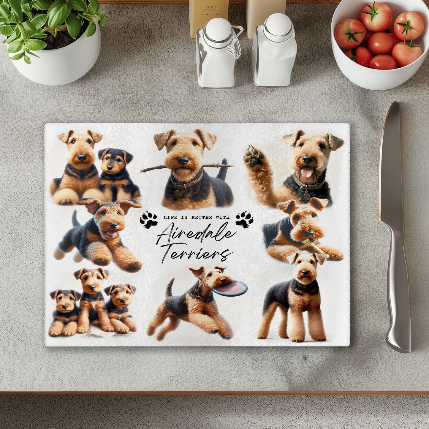 Airedale Terrier Dog Life is Better with Chopping Cutting Board or Coaster