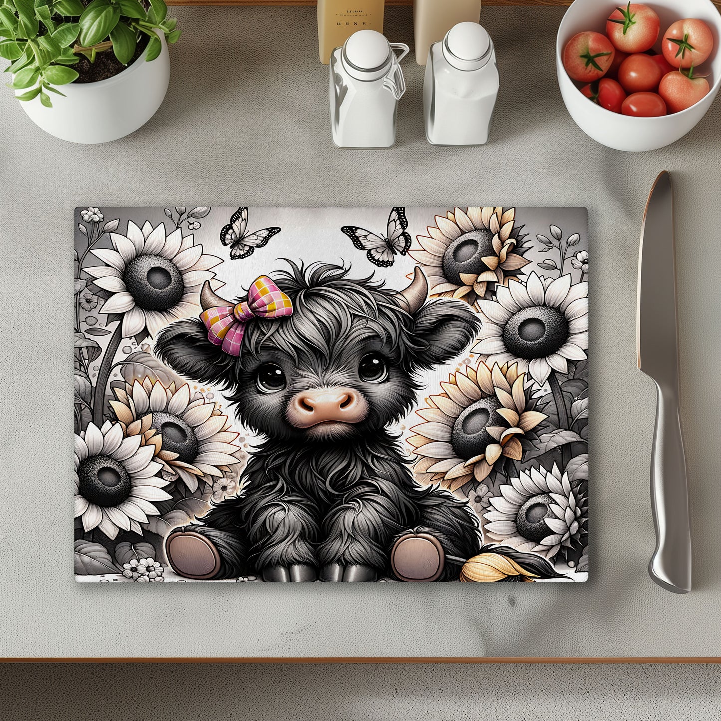 Baby Cow Black and White Chopping Cutting Board