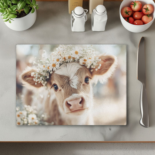 Baby Cow with Daisies Chopping Cutting Board or Coaster