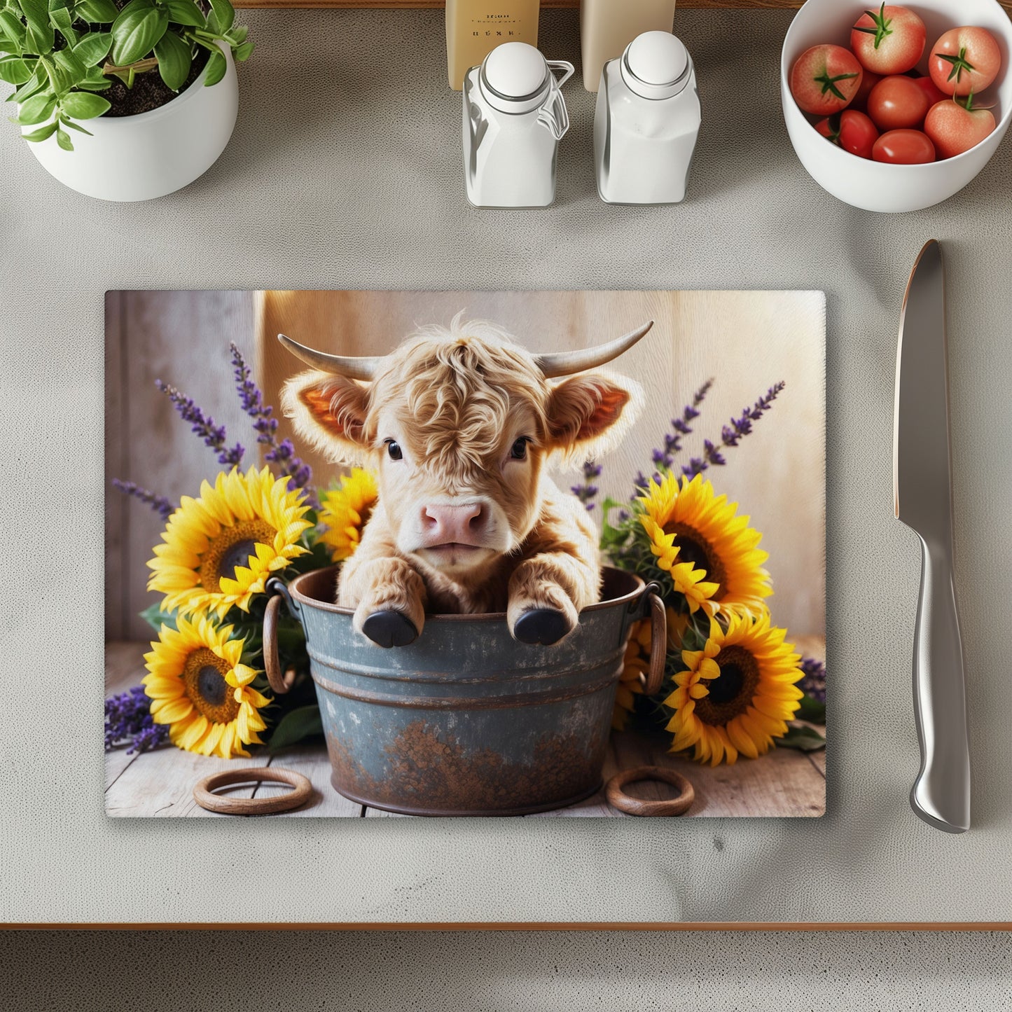 Baby Cow in Bucket Chopping Cutting Board or Coaster