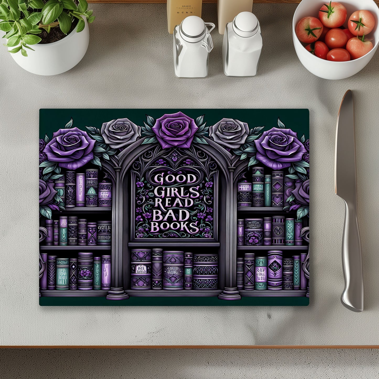 Bad Books Black Glass Chopping Cutting Board
