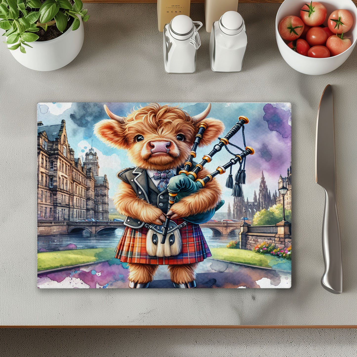 Cow with Bagpipes Chopping Cutting Board