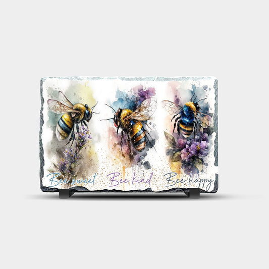 Bee Happy Design Printed Rock Slate