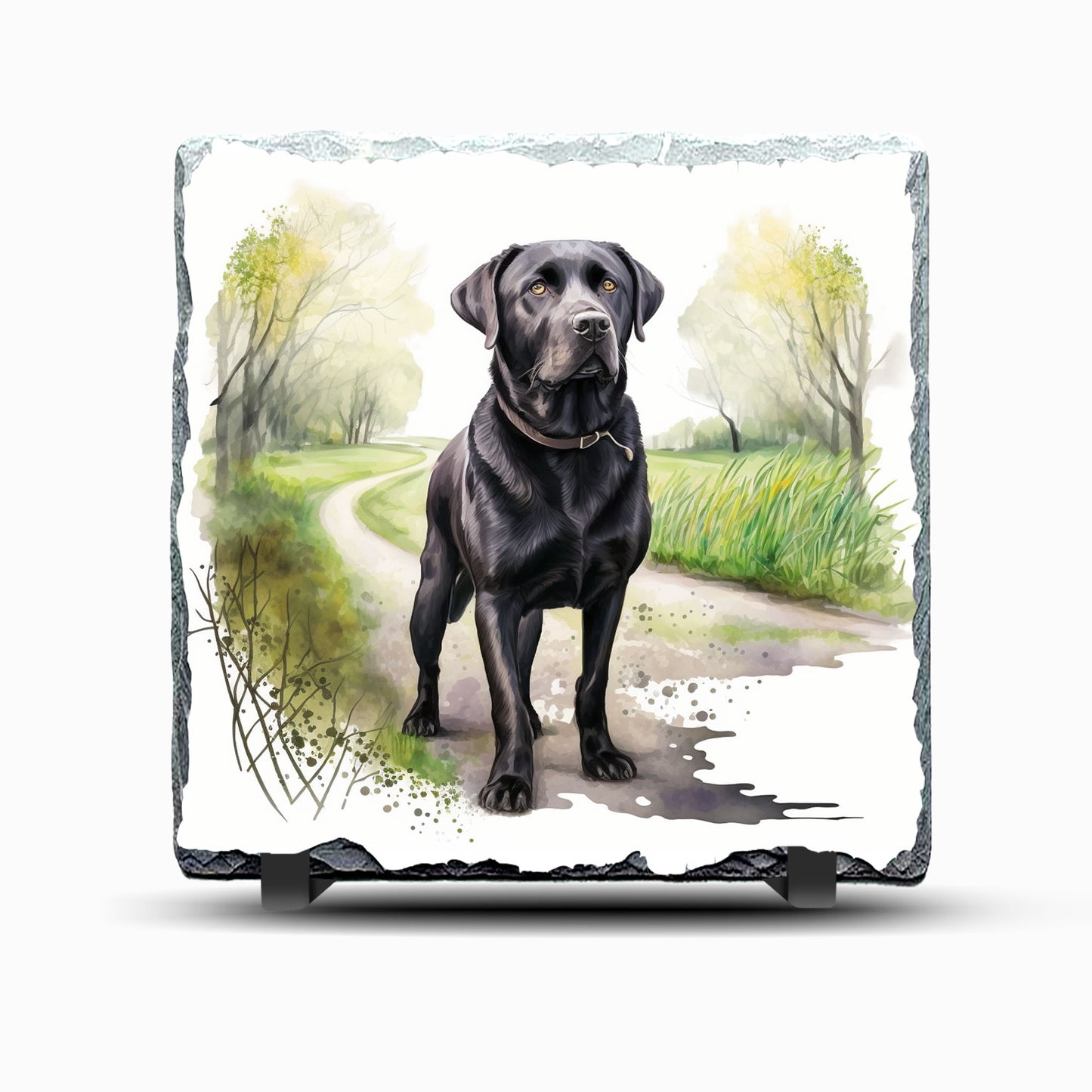 Black Labrador Dog Design Printed Rock Slate