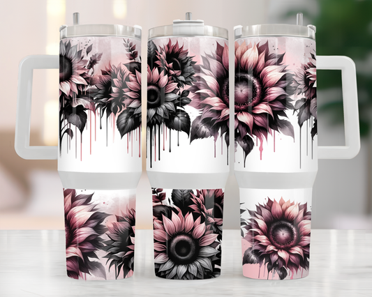 Pink and Black Flowers 40oz Tumbler