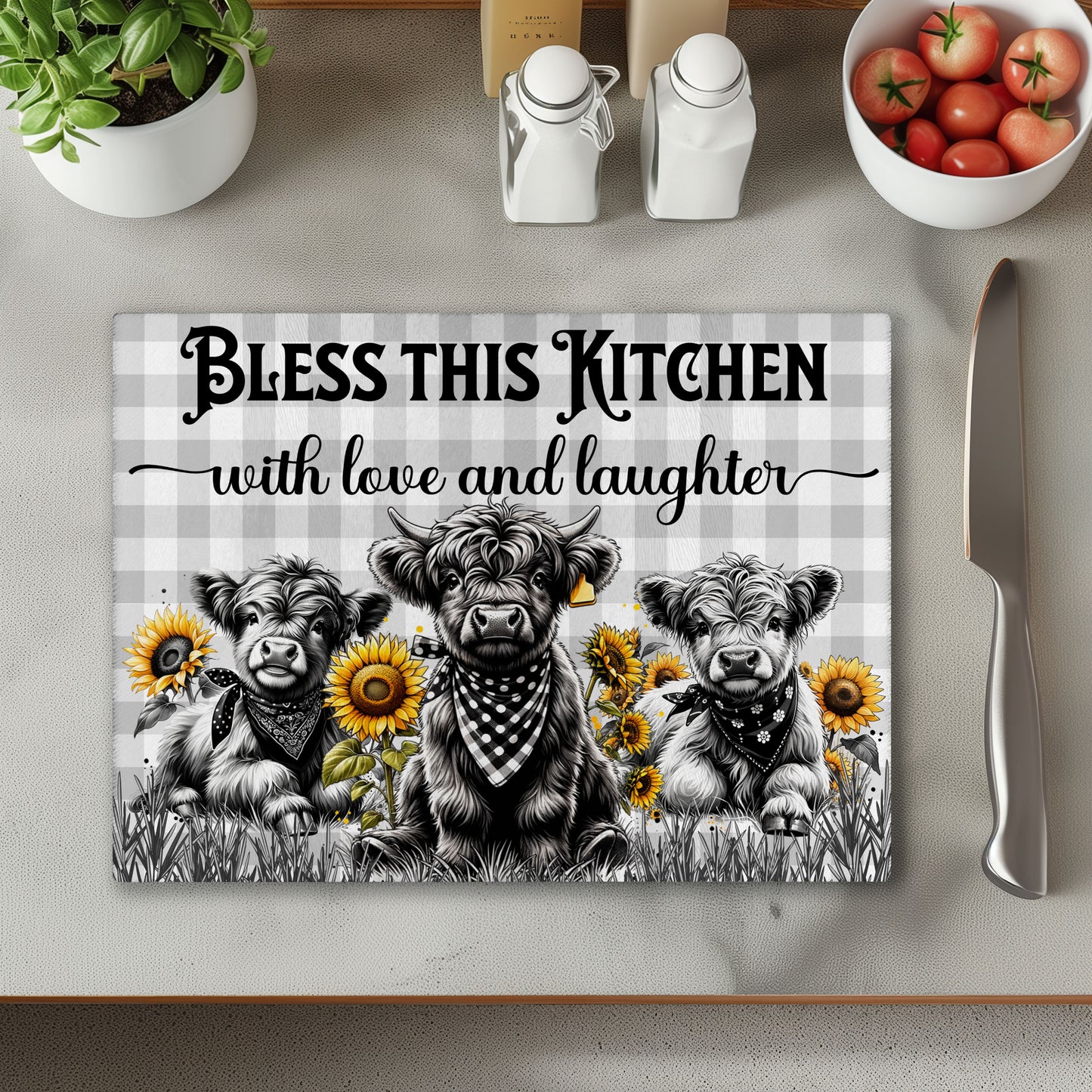 Cow Bless This Kitchen Chopping Cutting Board