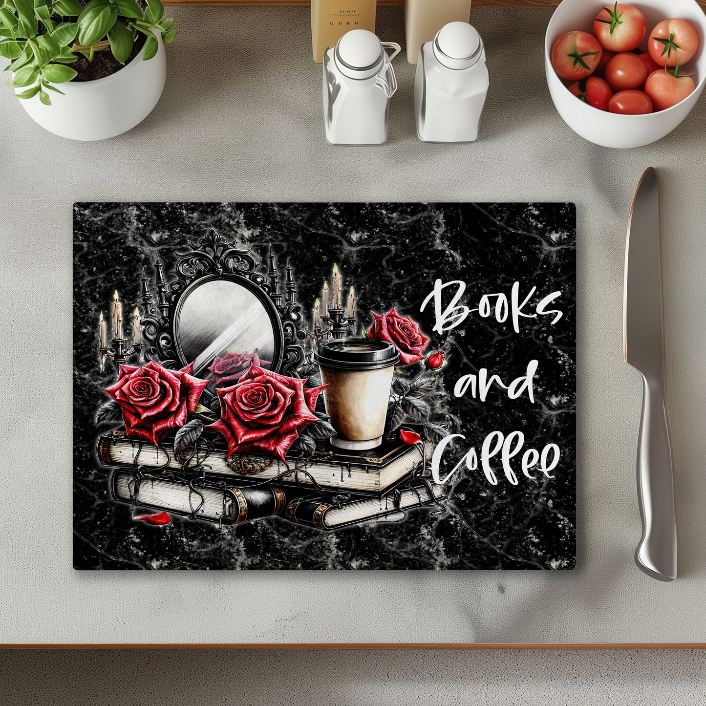Books and Coffee Chopping Cutting Board or Coaster