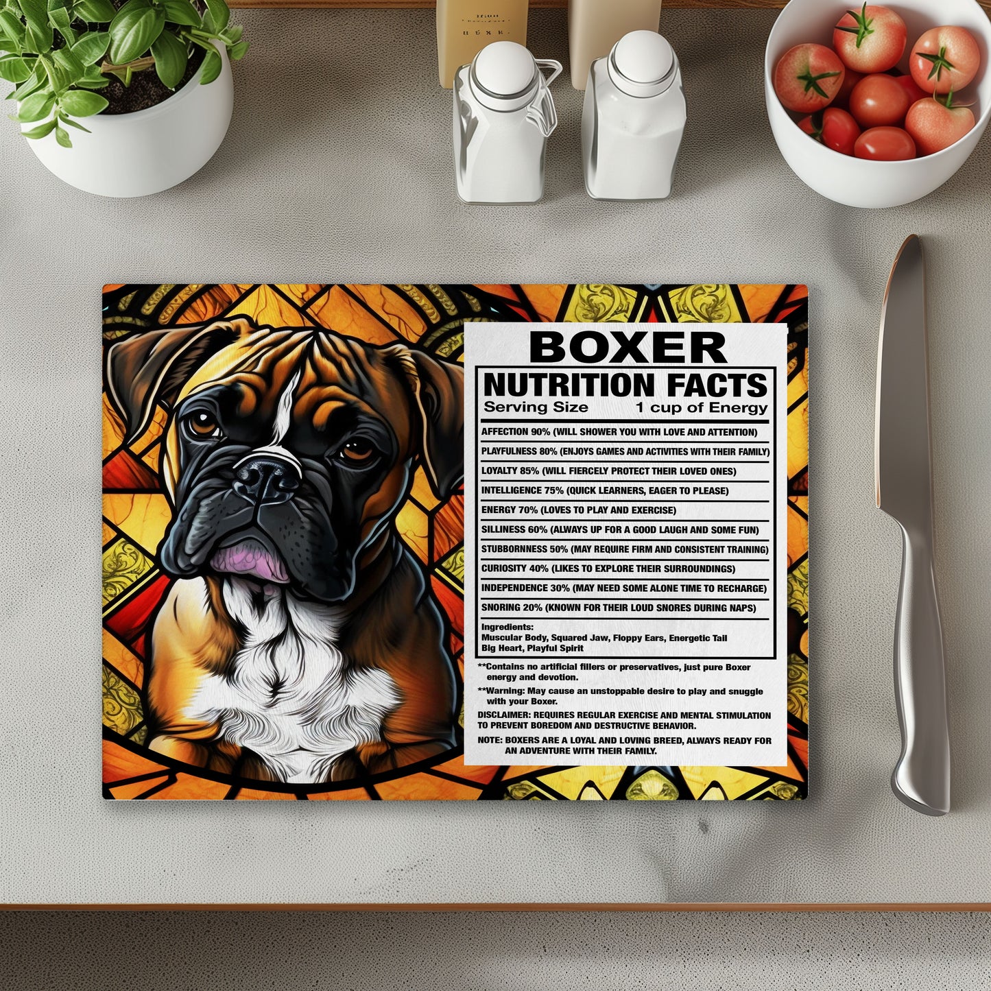 Boxer Facts Glass Chopping Cutting Board