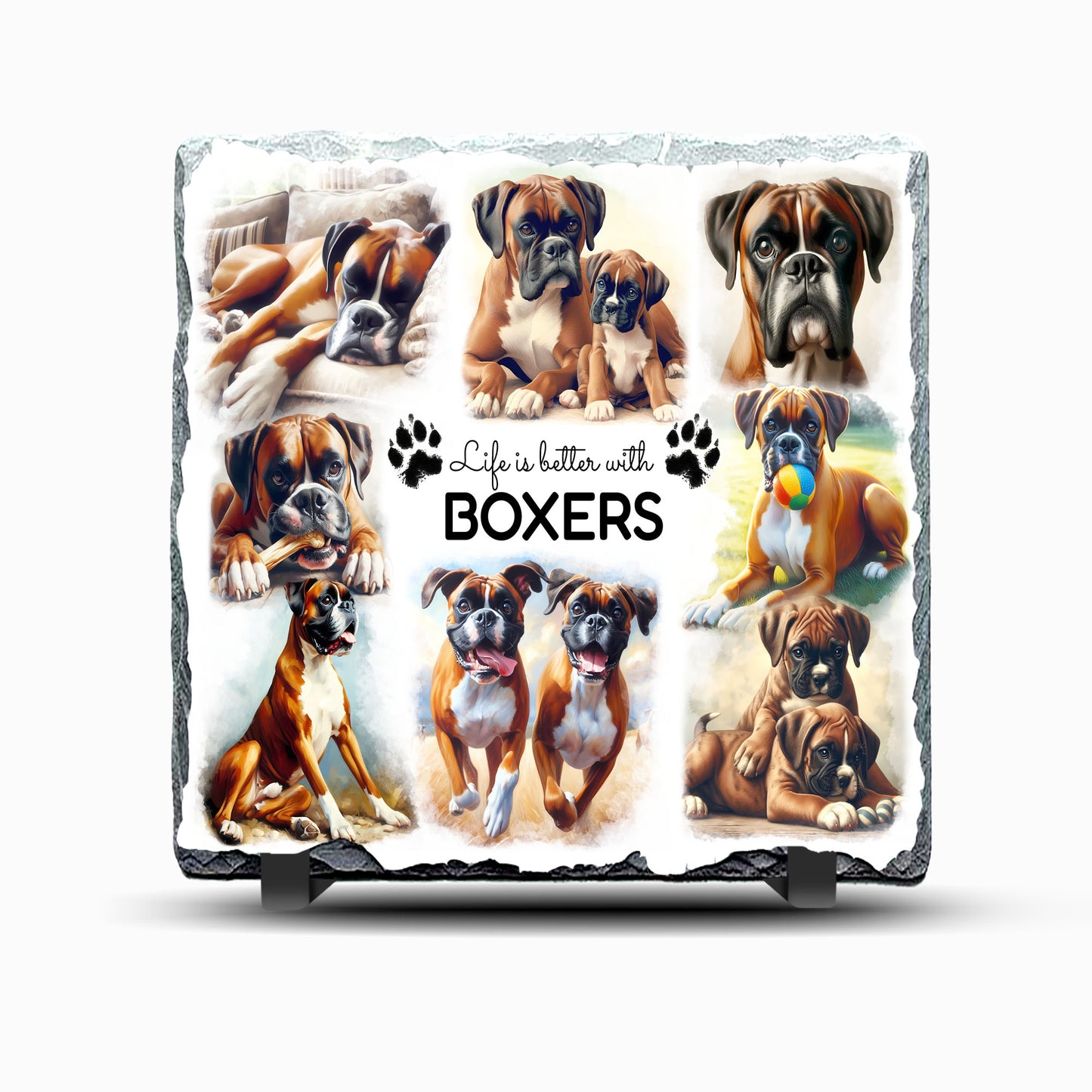 Boxer Dog Life Design Printed Rock Slate