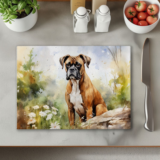Boxer Watercolour Glass Chopping Cutting Board