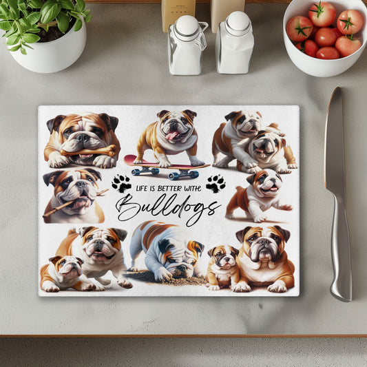 Bulldog Dog Life is Better with Chopping Cutting Board or Coaster