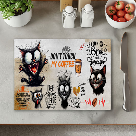 Coffee Cat Glass Chopping Cutting Board