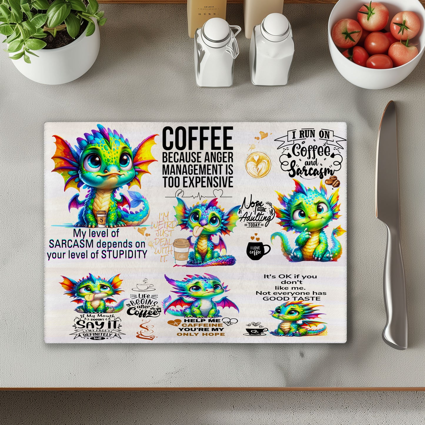 Coffee Dragon Chopping Cutting Board or Coaster