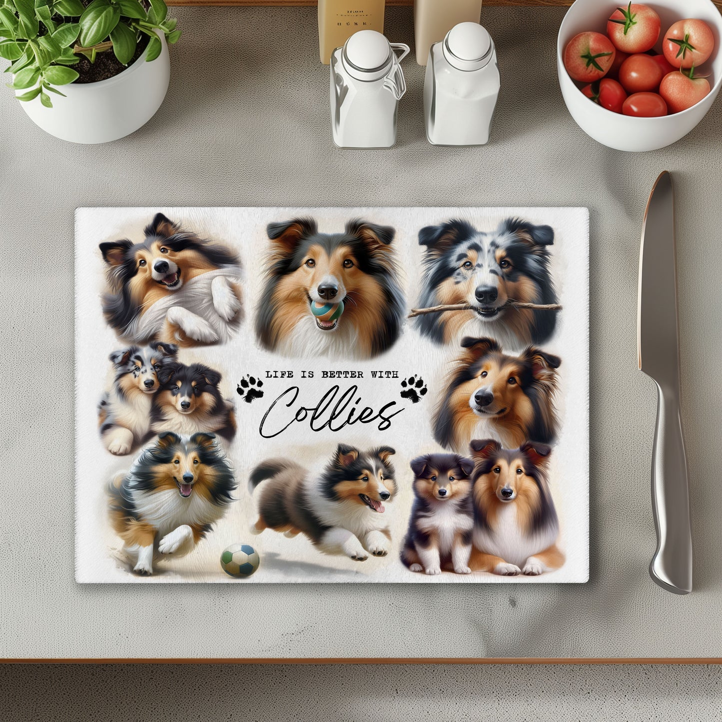 Collie Dog Life is Better with Chopping Cutting Board or Coaster