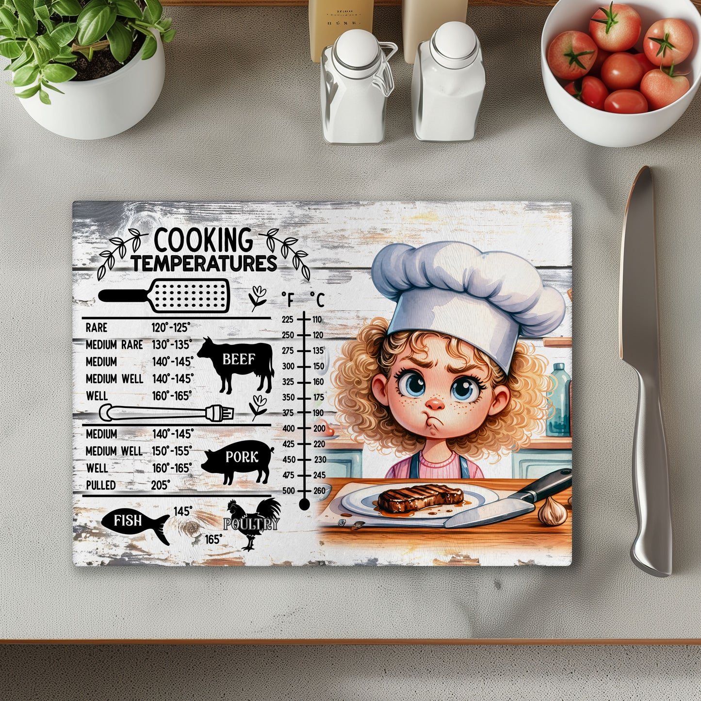 Funny Cooking Temperatures 2 Chopping Cutting Board or Coaster