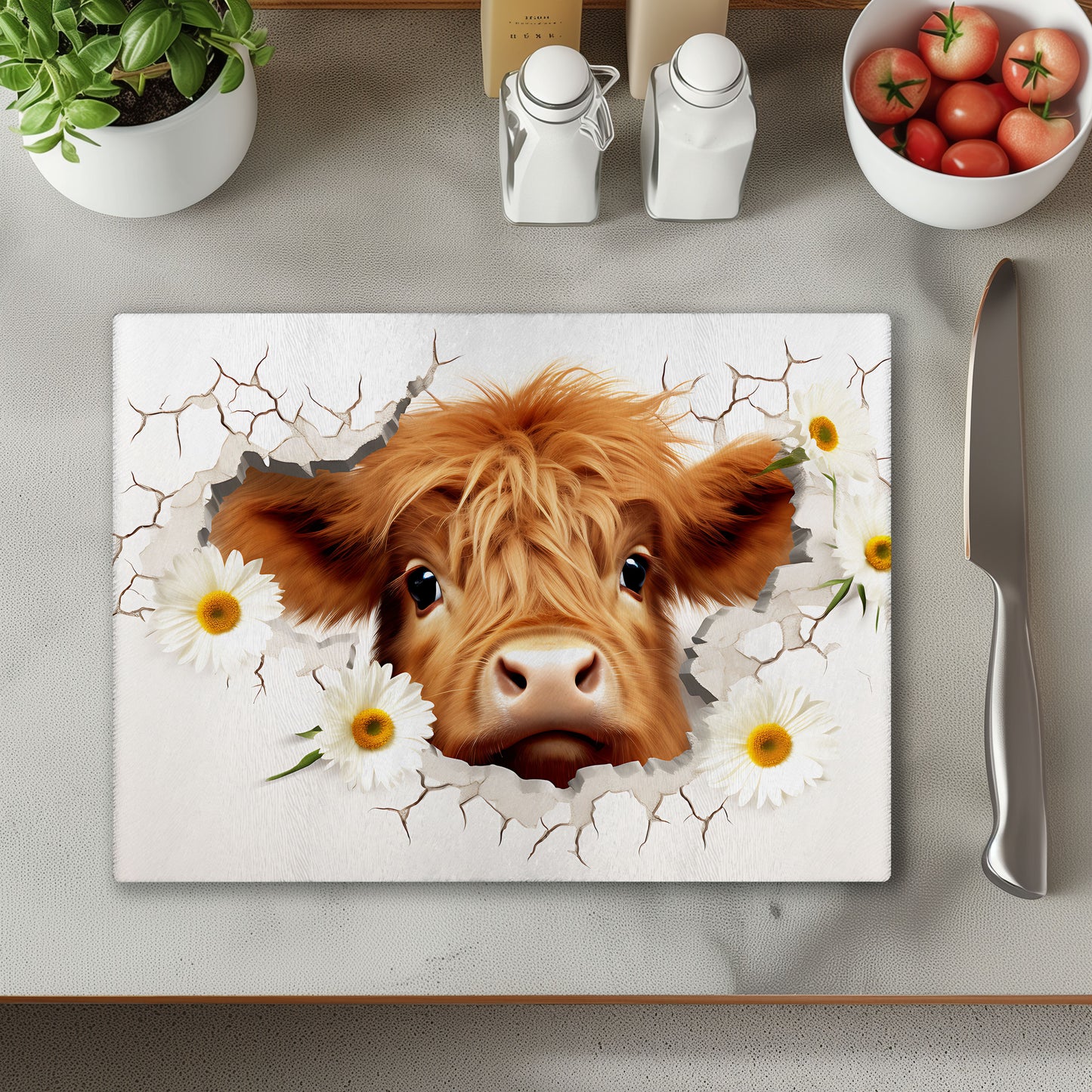 Cow in Wall Chopping Cutting Board or Coaster