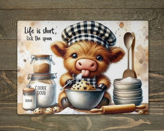 Highland Cow Lick The Spoon Chopping Board