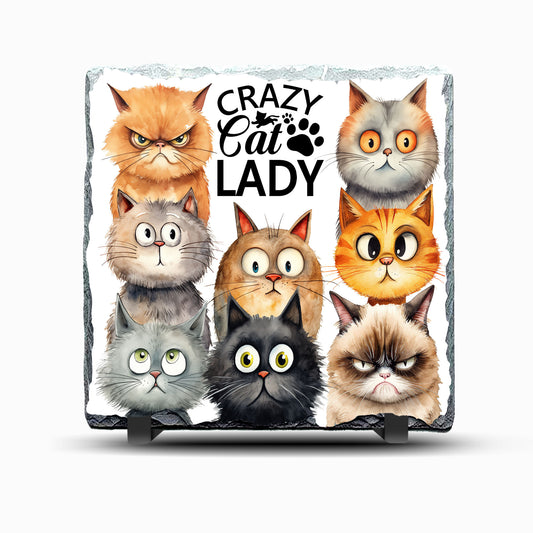 Crazy Cat Lady 3 Design Printed Rock Slate