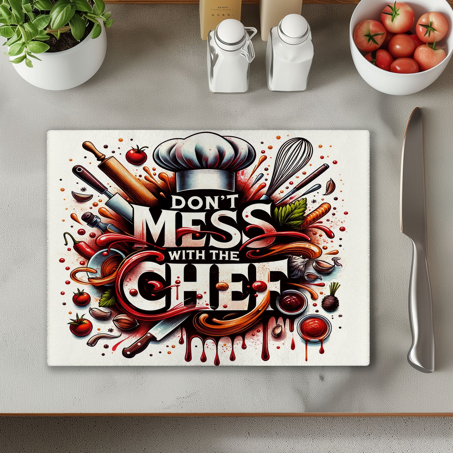 Don't Mess with The Chef Glass Chopping Cutting Board