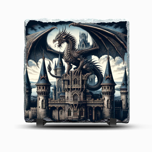 Dragon and Castle Design Printed Rock Slate