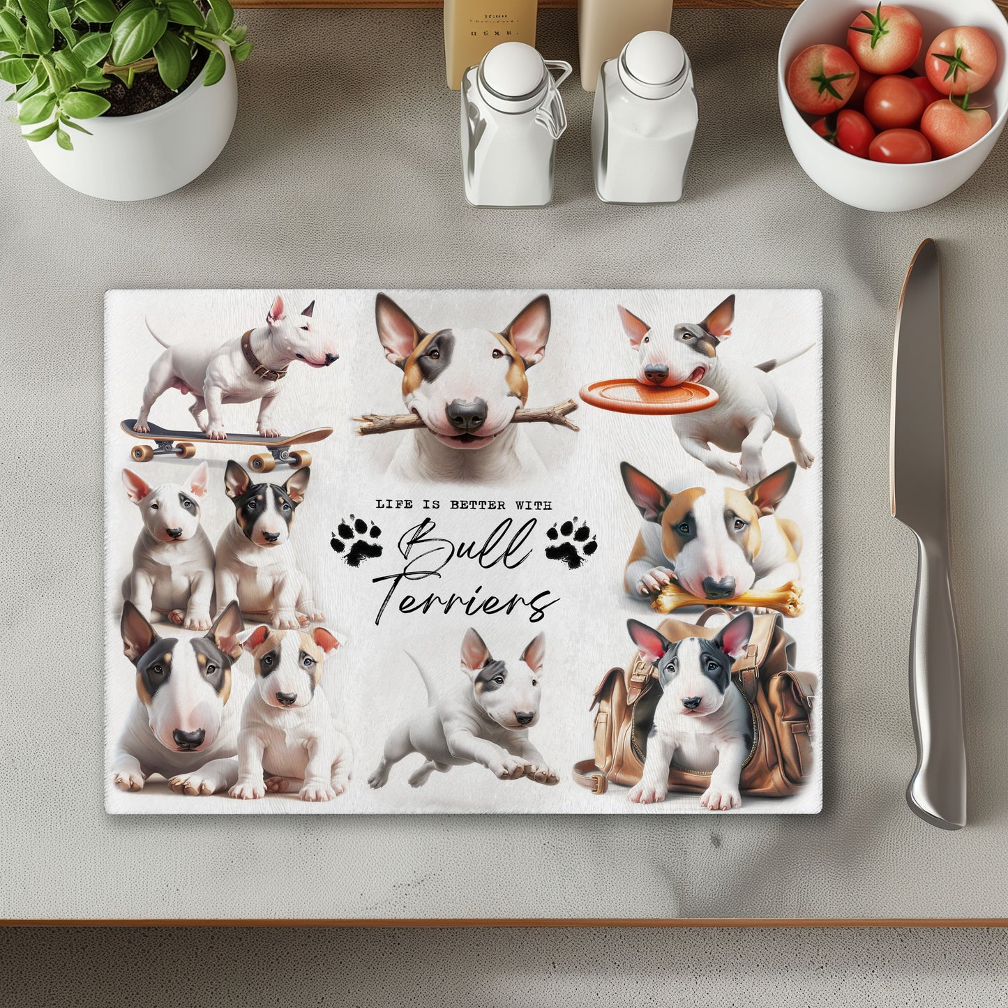 English Bull Terrier Dog Life is Better with Chopping Cutting Board or Coaster