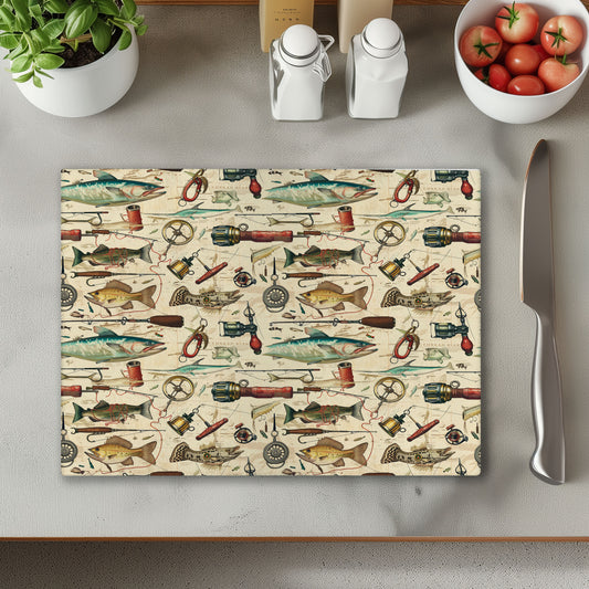 Fishing 2 Glass Chopping Cutting Board