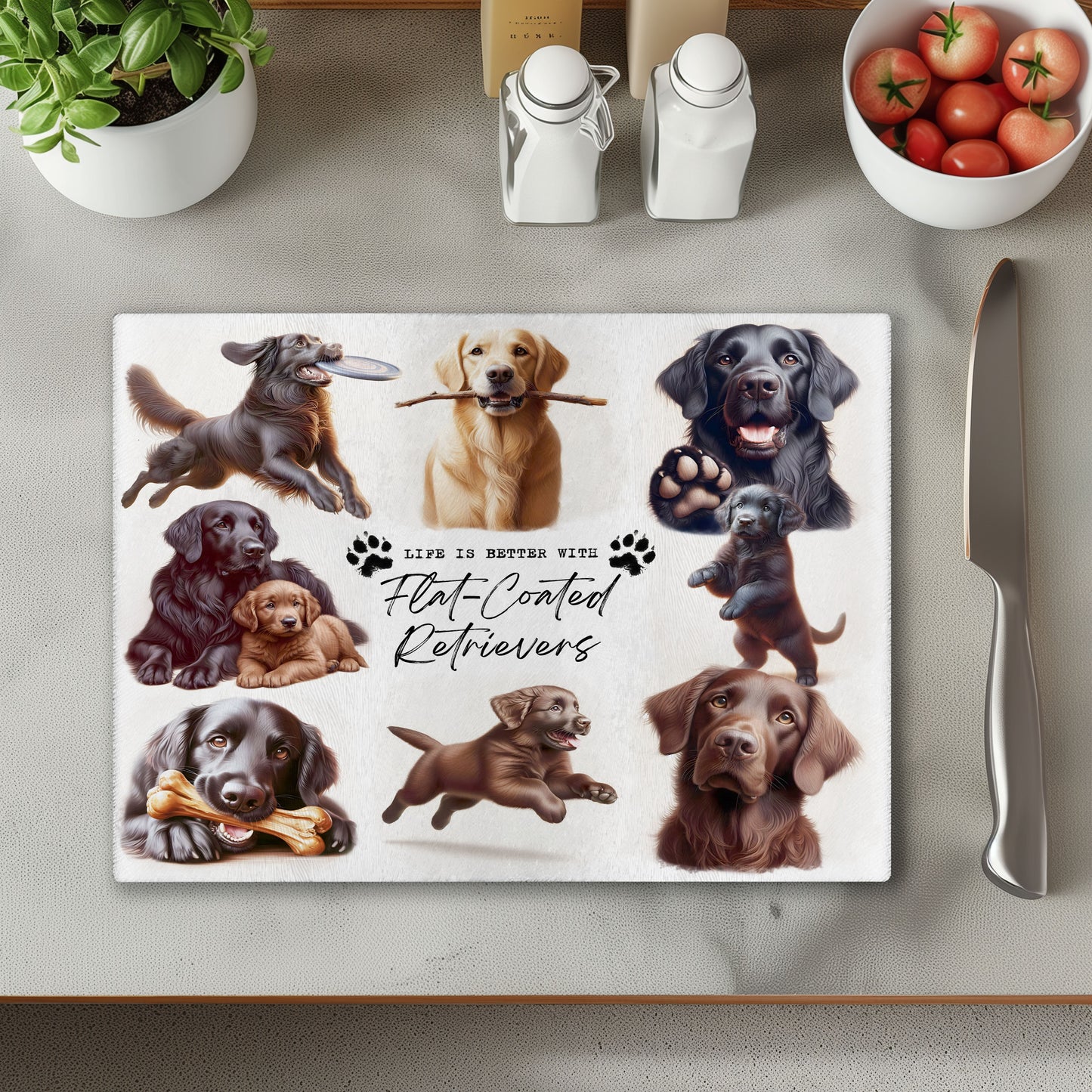 Flat Coated Retriever Dog Life is Better with Chopping Cutting Board or Coaster
