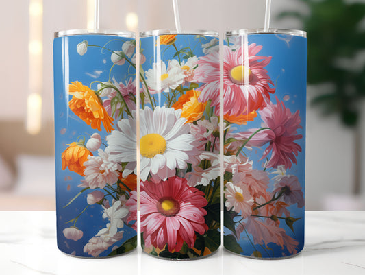 Flowers Blue Background Design 20oz Tumbler