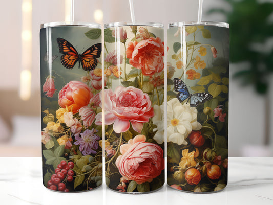 Flowers and Butterflies Design 20oz Tumbler