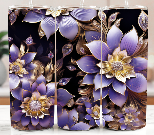 Flowers Gold and Purple 20oz Tumbler
