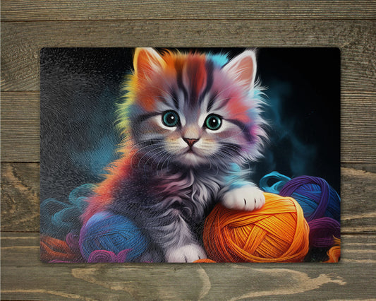 Fluffy Kitten Glass Chopping Cutting Board