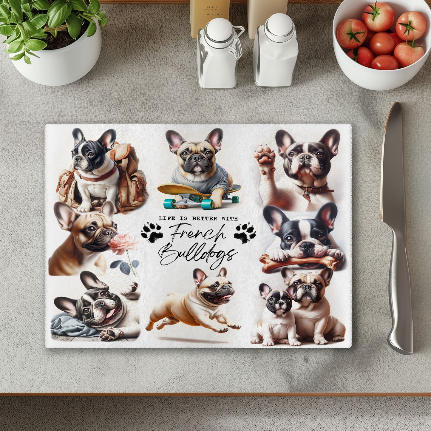 Frenchie French Bulldog 1 Dog Life is Better with Chopping Cutting Board or Coaster