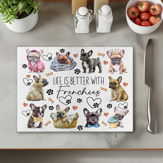 Frenchie French Bulldog 3 Dog Life is Better with Chopping Cutting Board or Coaster
